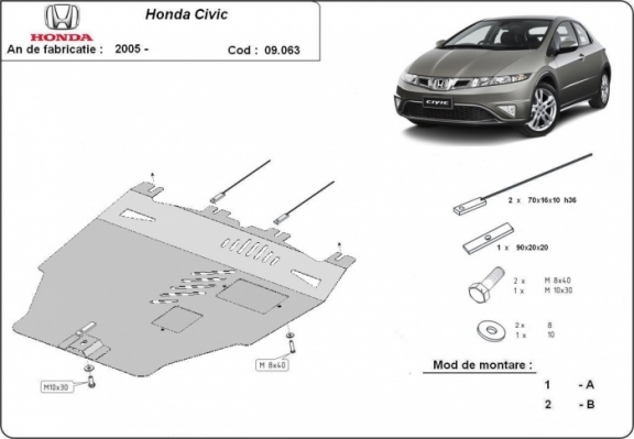 Steel skid plate for Honda Civic (hayon)