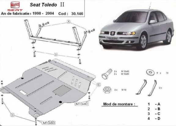 Steel skid plate for Seat Toledo 2
