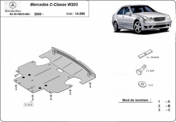 Steel skid plate for Mercedes C-Classe W203
