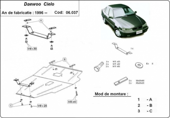 Steel skid plate for Daewoo Cielo