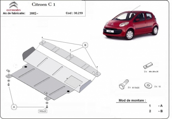 Steel skid plate for Citroen C 1