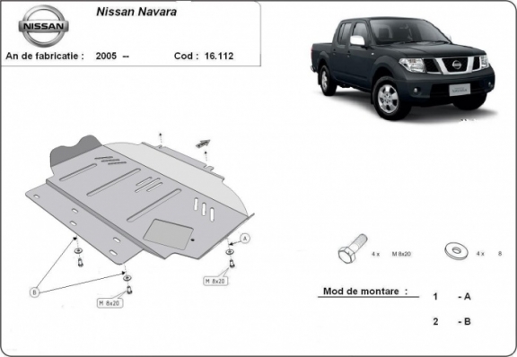 Steel skid plate for Nissan Navara D40