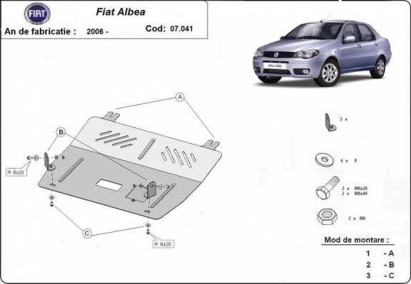 Steel skid plate for Fiat Albea