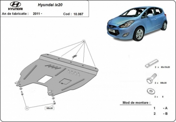 Steel skid plate for Hyundai ix20