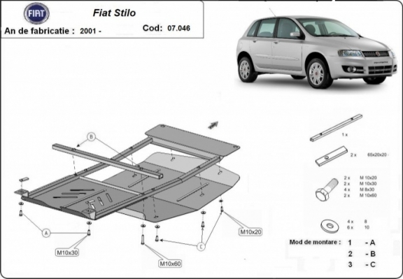 Steel skid plate for Fiat Stilo
