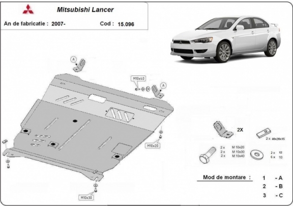 Steel skid plate for the protection of the engine and the gearbox for Mitsubishi Lancer