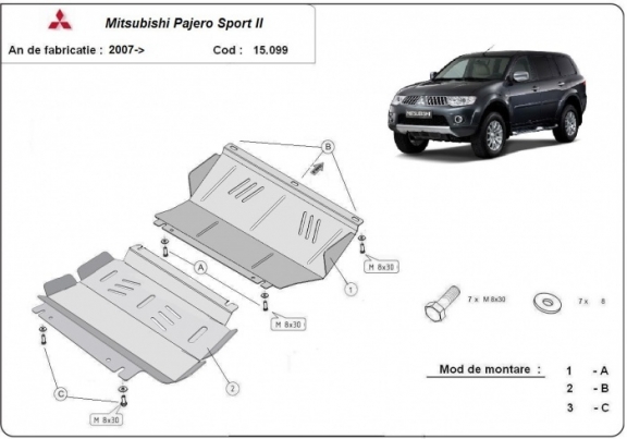 Steel skid plate for the protection of the engine and the radiator for Mitsubishi Pajero Sport 2