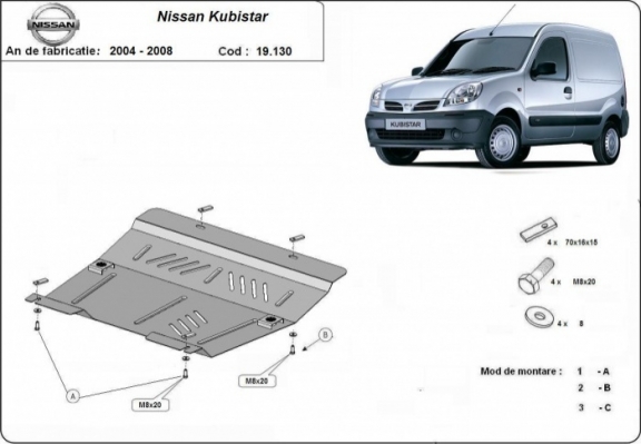 Steel skid plate for Nissan Kubistar