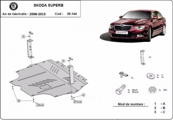Steel skid plate for Skoda Superb