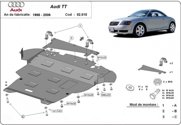 Steel skid plate for Audi TT