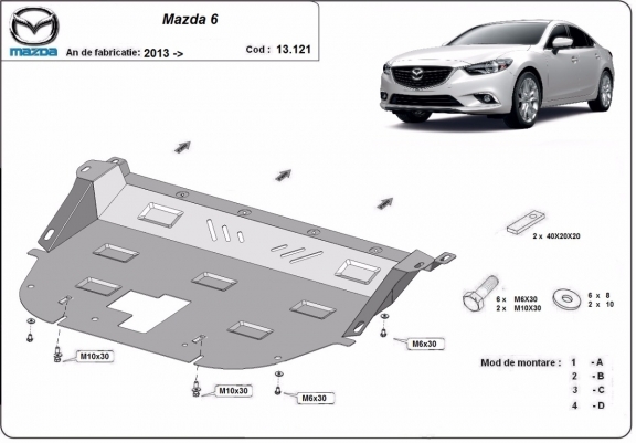 Steel skid plate for Mazda 6