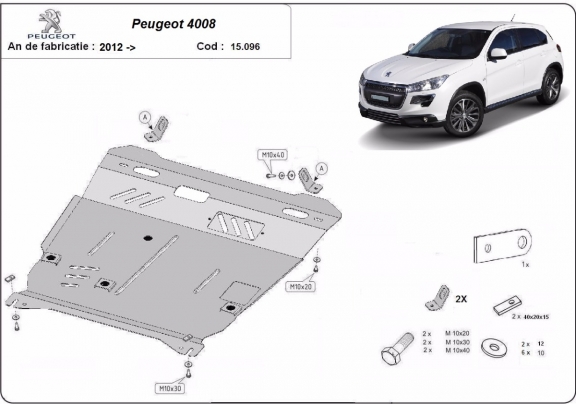 Steel skid plate for Peugeot 4008