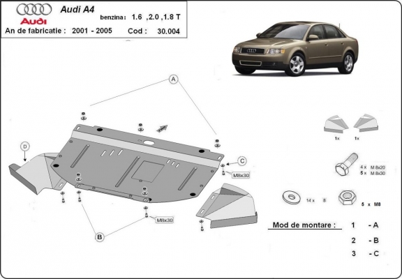 Steel skid plate for Audi A4  B6