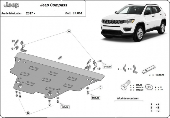 Steel skid plate for Jeep Compass