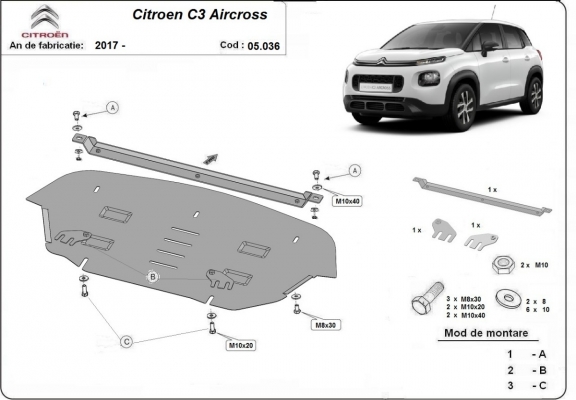 Steel skid plate for Citroen C3 Aircross