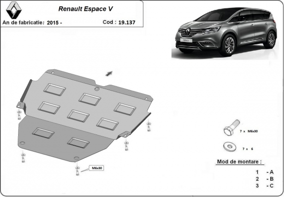Steel skid plate for Renault Espace 5