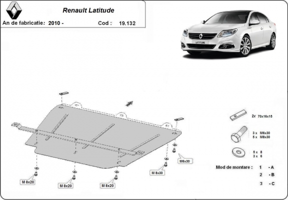 Steel skid plate for Renault Latitude