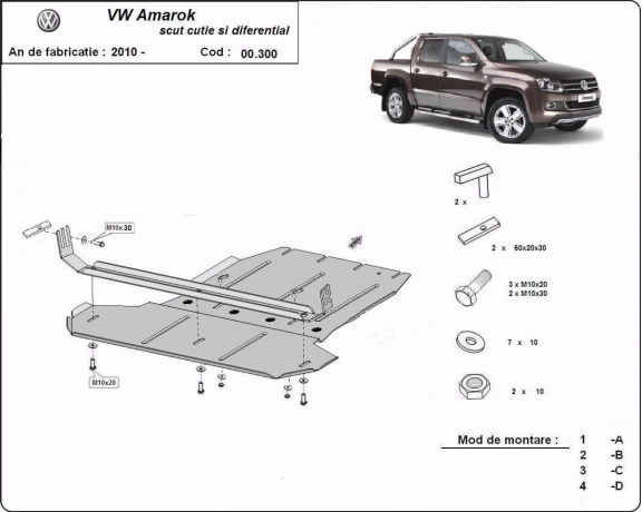 Steel gearbox and differential skid plate for Volkswagen Amarok
