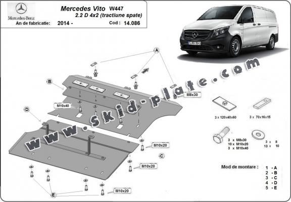 Steel skid plate for the protection of the engine and the gearbox for Mercedes Vito W447 - 2.2D 4X2 