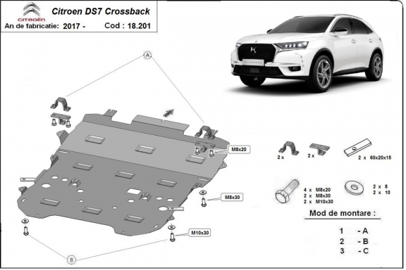 Steel skid plate for Citroen DS7 Crossback