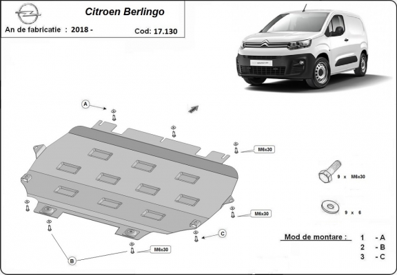 Steel skid plate for Citroen Berlingo