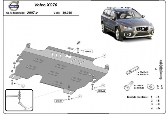 Steel skid plate for the protection of the engine and the gearbox for Volvo XC70