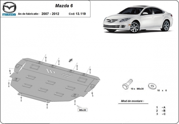 Steel skid plate for Mazda 6