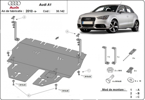 Steel skid plate for Audi A1