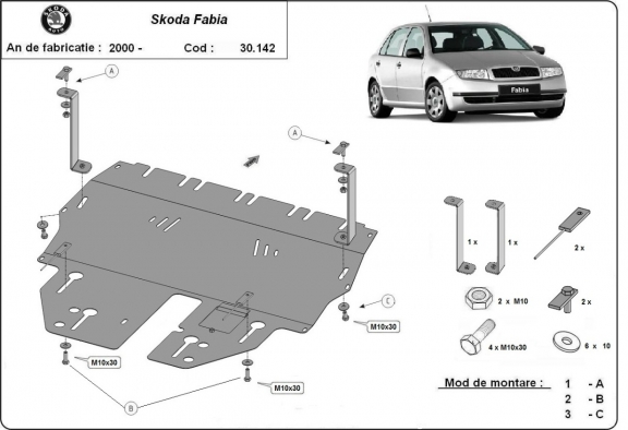 Steel skid plate for Skoda Fabia 1