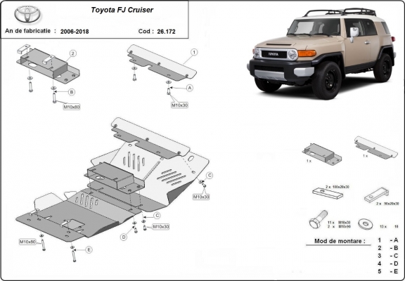 Steel skid plate for Toyota Fj Cruiser