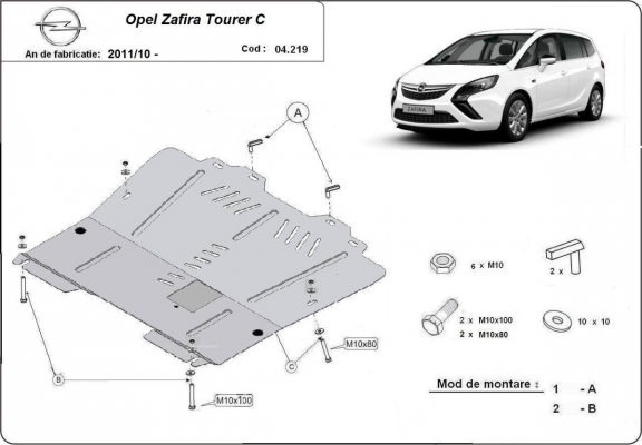 Steel skid plate for Opel Zafira C