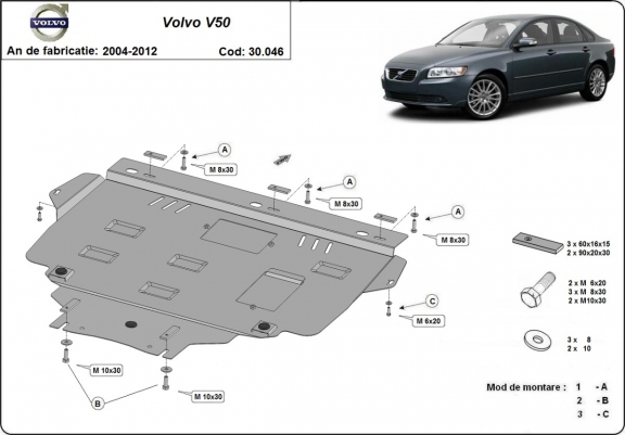 Steel skid plate for Volvo V50