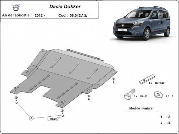 Aluminum skid plate for Dacia Dokker