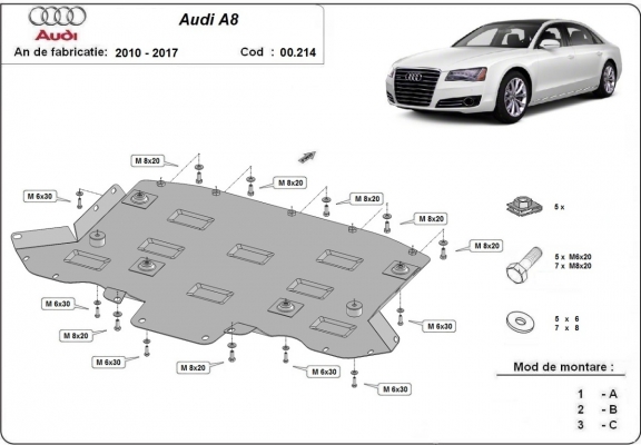 Steel gearbox skid plate for Audi A8