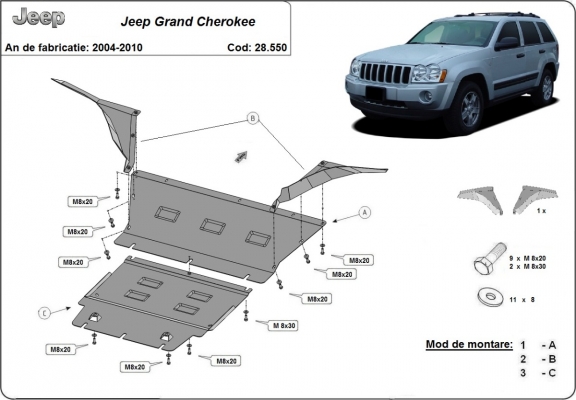 Steel skid plate for Jeep Grand Cherokee