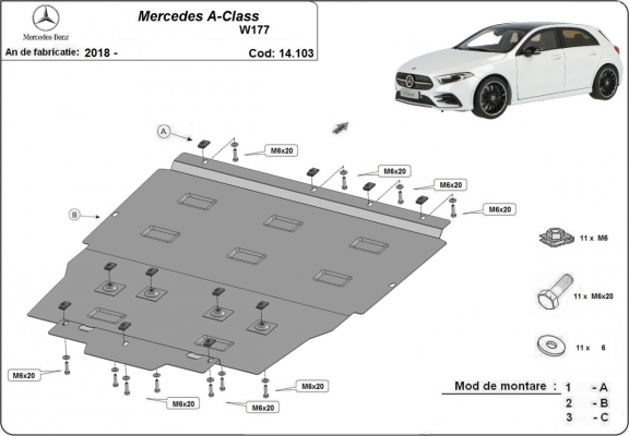 Steel skid plate for Mercedes A-Class W177