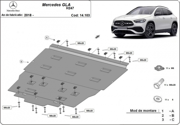 Steel skid plate for Mercedes GLA H247