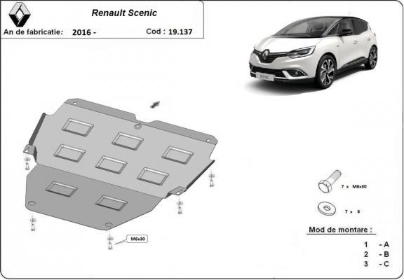 Steel skid plate for Renault Scenic 4