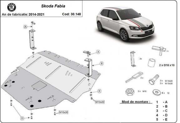 Steel skid plate for Skoda Fabia 3 Diesel