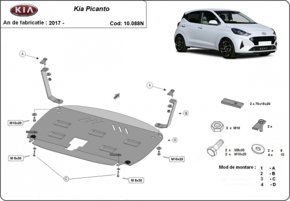 Steel skid plate for Kia Picanto
