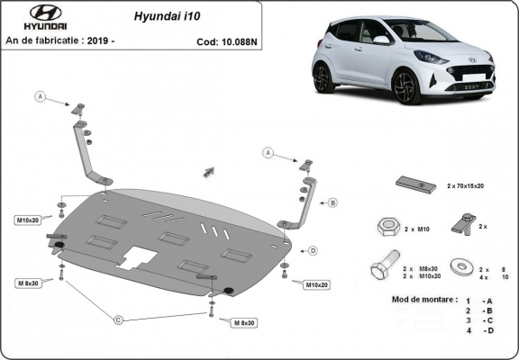 Steel skid plate for Hyundai i10