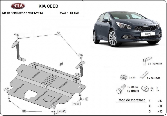 Steel skid plate for the protection of the engine and the gearbox for Kia Ceed