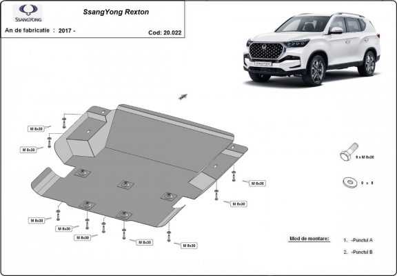 Steel skid plate for SsangYong Rexton