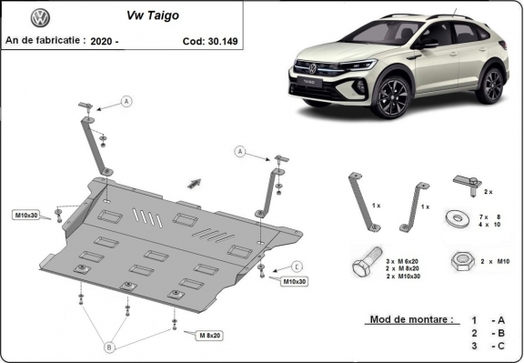 Steel skid plate for VW Taigo