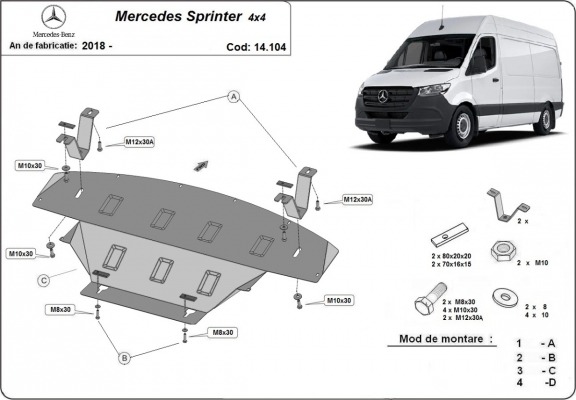 Steel skid plate for Mercedes Sprinter 907 4x4