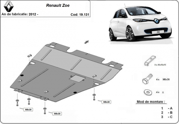 Steel skid plate for Renault Zoe