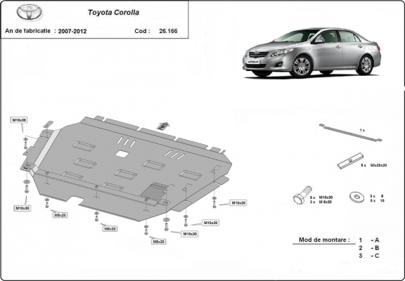 Steel skid plate for Toyota Corolla