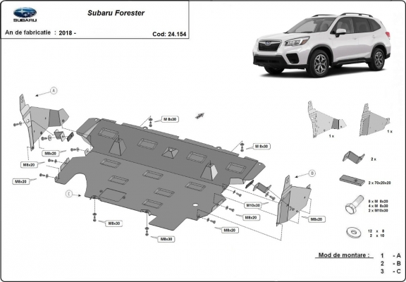Steel skid plate for Subaru Forester 5