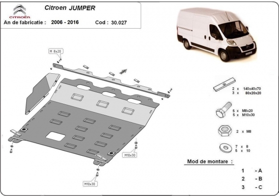 Steel skid plate for Citroen Jumper