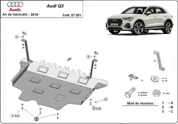 Steel skid plate for Audi Q3